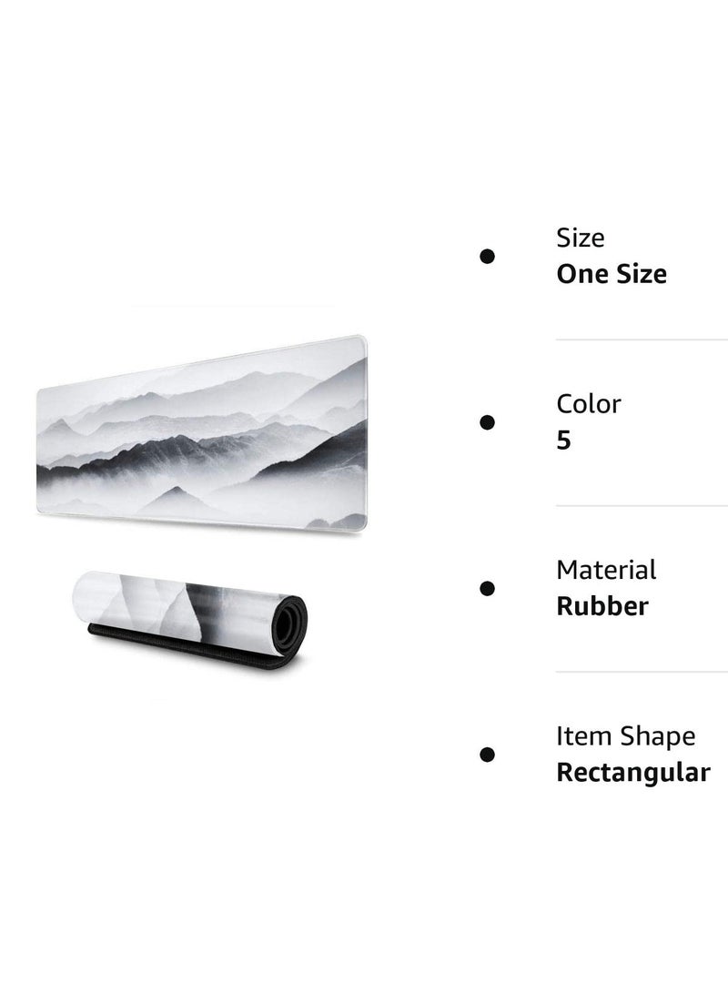 Extended Large Black and White Cherry Blossom Gaming Mouse Pad with Stitched Edges and Non,Slip Rubber Base for Desk