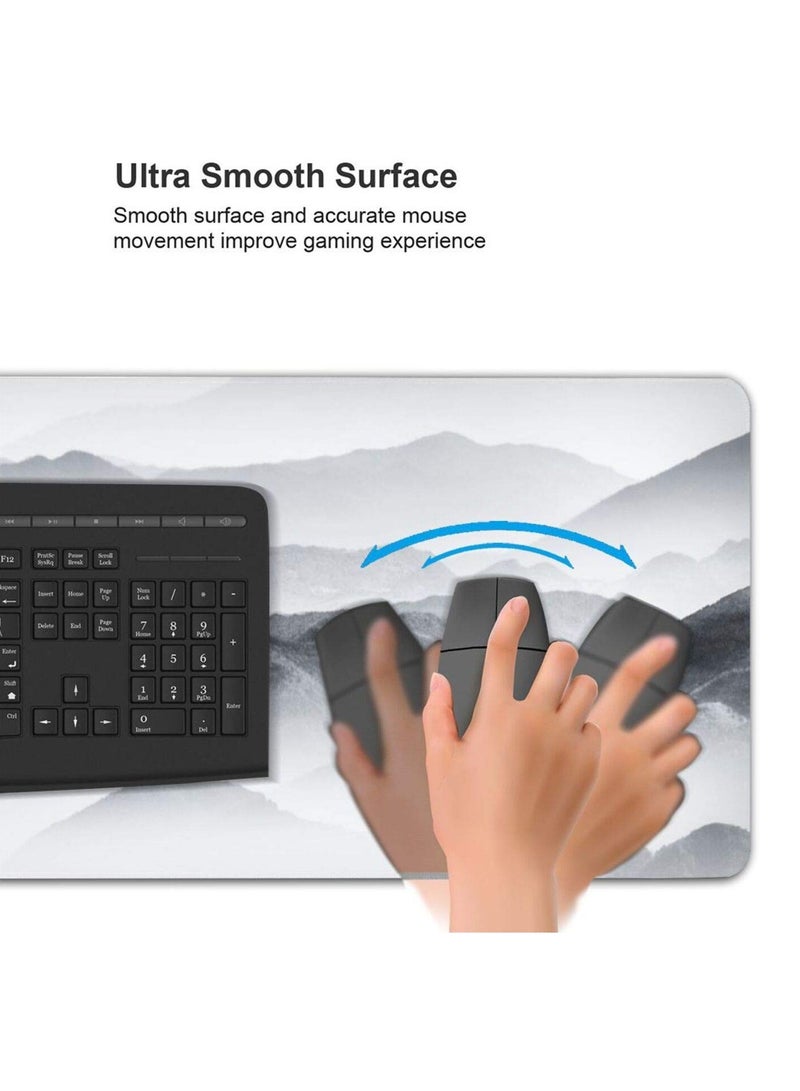 Extended Large Black and White Cherry Blossom Gaming Mouse Pad with Stitched Edges and Non,Slip Rubber Base for Desk