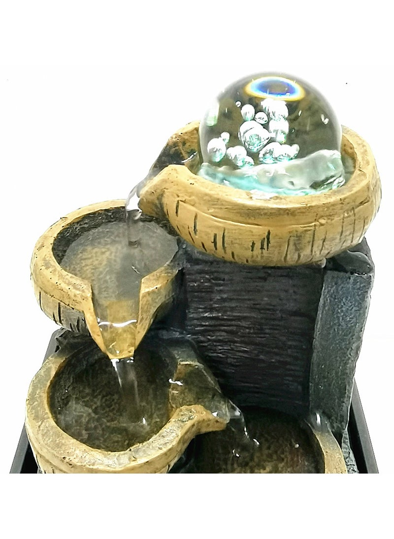SYOSI Tabletop Fountain 4 Tier Waterfall Function Indoor Zen Meditation Desktop Rocks Decorated with Colored Lights and Rolling Ball for Home Office Decoration  - Image 3