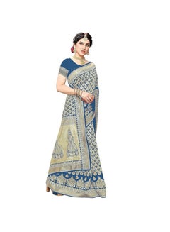 Accessorize Kingdom Banarasi Kanjivaram Navy Color Art Silk Saree with Blouse Material  - Image 5