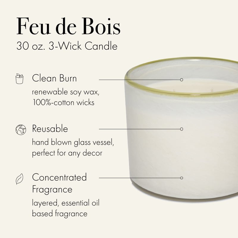 لافكو نيو يورك Lafco New York 3 -Wick Candle Feu de Bois - 30 أوقية - وقت حرق 120 ساعة - وعاء زجاجي قابل لإعادة الاستخدام - مصنوع في الولايات المتحدة الأمريكية  - Image 2