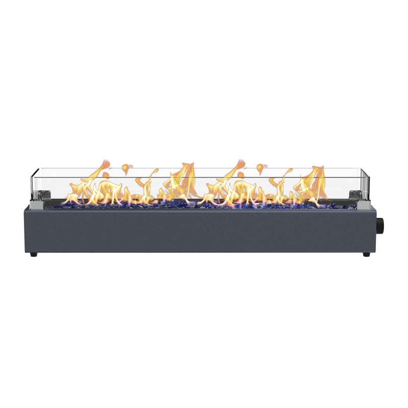 BAIDE HOME 36-inch Table Top Propane Fire Pit, 40,000 BTU Tabletop Firepit for Patio, Outdoor Portable Rectangular Fire Bowl w/Wind Glass Shield, Glass Rocks - Carbon Gray - Image 1