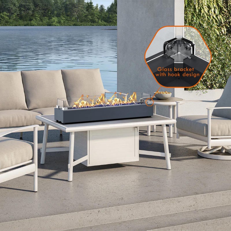 BAIDE HOME 36-inch Table Top Propane Fire Pit, 40,000 BTU Tabletop Firepit for Patio, Outdoor Portable Rectangular Fire Bowl w/Wind Glass Shield, Glass Rocks - Carbon Gray - Image 5