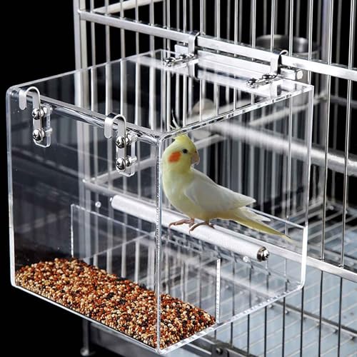 Xxmbbjy Automatic Bird Feeder for Cage, Automatic Acrylic Bird Feeder No Mess Bird Cage for Small Bird Parrots Canary Parakeet Budgerigar Crested Myna Cockatiel (Large) - Image 1