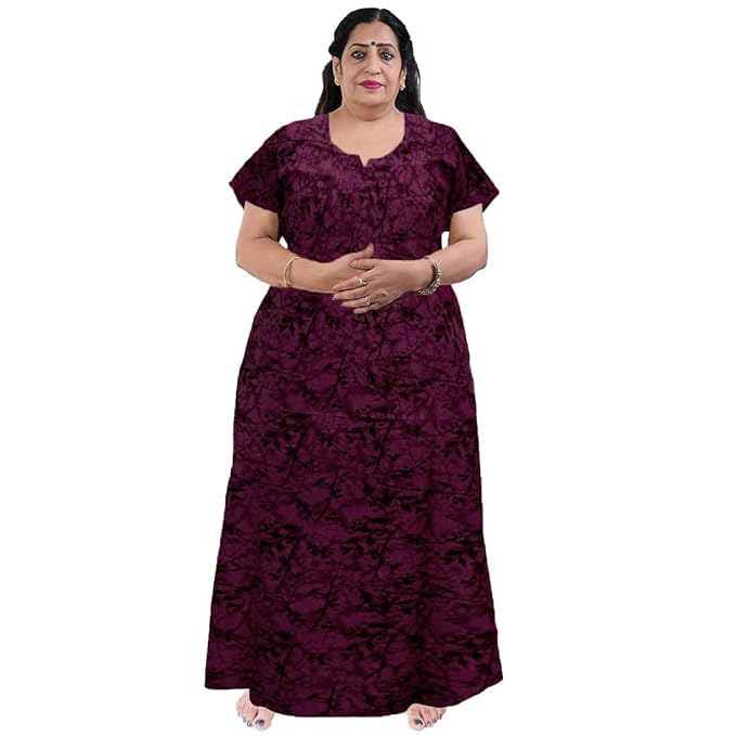 KBNBJ Nighty for Women Cotton Printed Maxi Gown Ankle Length Nighty Night Dress Gown for Women Maxi - Free Size (Free Size, Rama&Purple) - Image 2