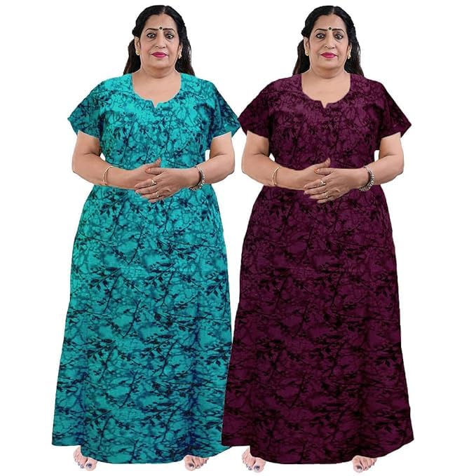 KBNBJ Nighty for Women Cotton Printed Maxi Gown Ankle Length Nighty Night Dress Gown for Women Maxi - Free Size (Free Size, Rama&Purple) - Image 5