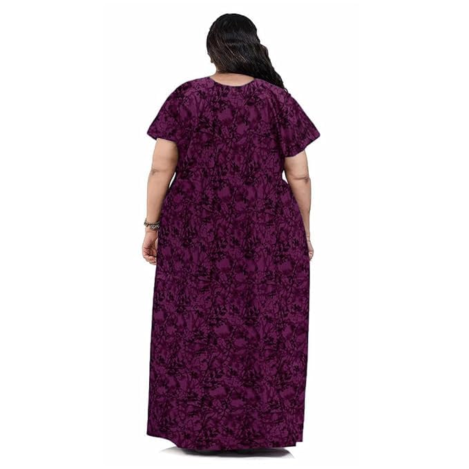 KBNBJ Nighty for Women Cotton Printed Maxi Gown Ankle Length Nighty Night Dress Gown for Women Maxi - Free Size (Free Size, Rama&Purple) - Image 3