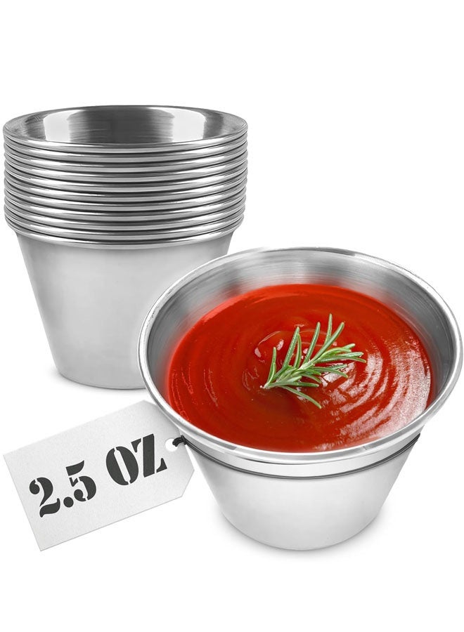 12 Pack 2.5 oz Stainless Steel Dipping Sauce Cups with Stackable Design, Reusable Metal Ramekins, Commercial Grade Condiment Bowls, Individual Portion Cups, Small Round Cup for Home, Restaurant, Fit Meal Prep - Image 1