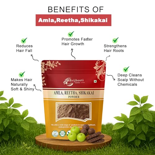 BrijBooti Reetha,Amla And Shikakai Powder Combo Pack For Hair Care(300 Gr)|3-In-1 Natural Hair Cleanser For Hair Fall Prevention| Natural,No Chemical,No Preservative|Paraben Free|Ready To Use. - Image 3