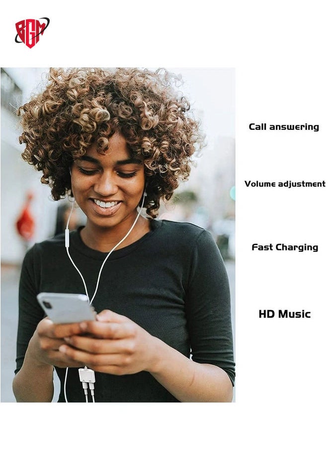 BGM iPhone Headphones Adapter & Splitter, 2 in 1 Dual Lightning Charger Cable Aux Audio Adapter Converter for iPhone 12/11/XS/XR/X/8/7/6/iPad, Support Calling+Charging+Music Control  - Image 3