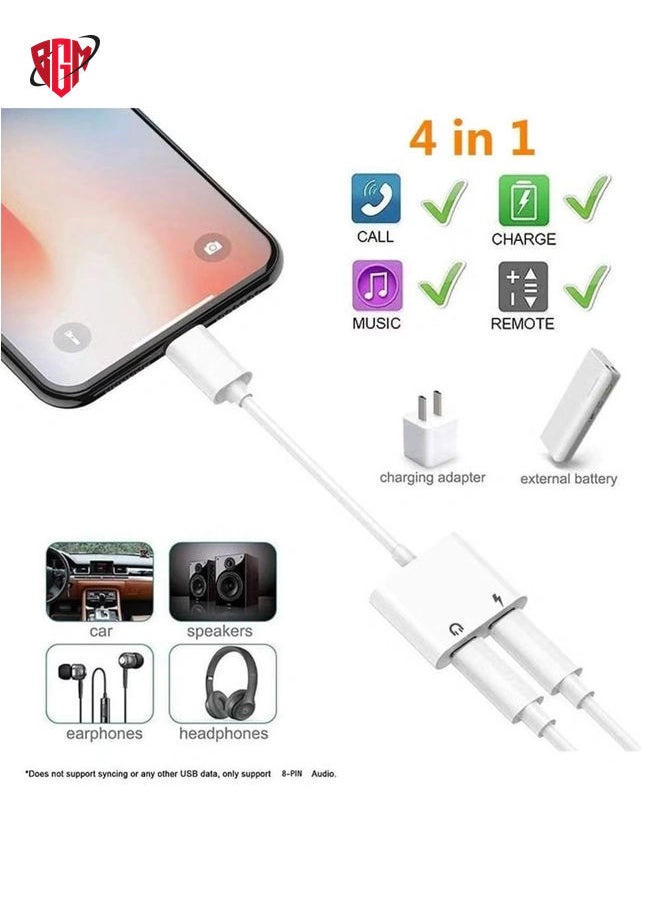 BGM iPhone Headphones Adapter & Splitter, 2 in 1 Dual Lightning Charger Cable Aux Audio Adapter Converter for iPhone 12/11/XS/XR/X/8/7/6/iPad, Support Calling+Charging+Music Control  - Image 2