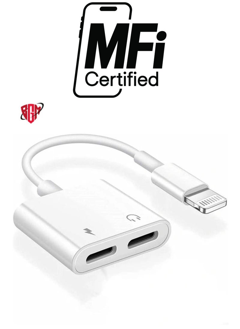 BGM iPhone Headphones Adapter & Splitter, 2 in 1 Dual Lightning Charger Cable Aux Audio Adapter Converter for iPhone 12/11/XS/XR/X/8/7/6/iPad, Support Calling+Charging+Music Control  - Image 1
