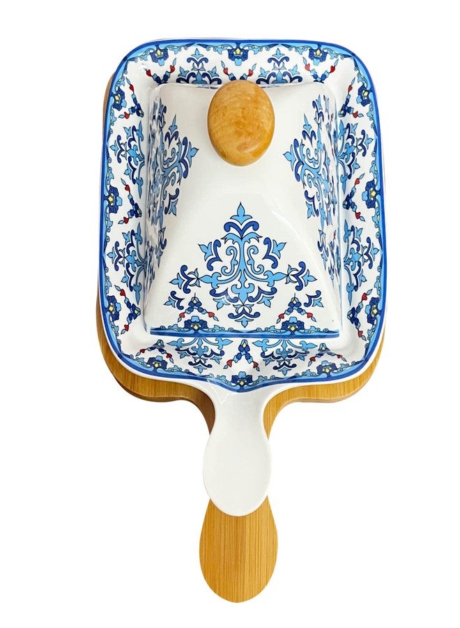 Lemon Tree Ceramic Stylish Serving Dish Platter with LID | Snack Serving Pan for Pizza, Dessert and Platter Dishes | Use for Kitchen and Restaurants | Dishwasher Safe, Blue - Image 3