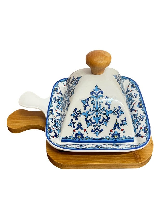 Lemon Tree Ceramic Stylish Serving Dish Platter with LID | Snack Serving Pan for Pizza, Dessert and Platter Dishes | Use for Kitchen and Restaurants | Dishwasher Safe, Blue - Image 1