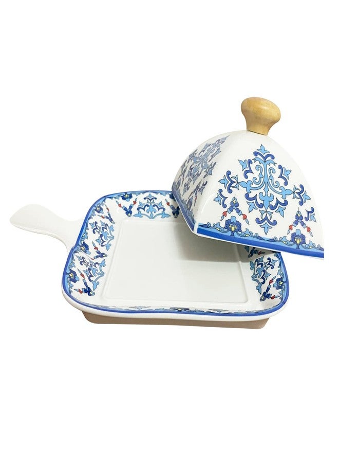 Lemon Tree Ceramic Stylish Serving Dish Platter with LID | Snack Serving Pan for Pizza, Dessert and Platter Dishes | Use for Kitchen and Restaurants | Dishwasher Safe, Blue - Image 2