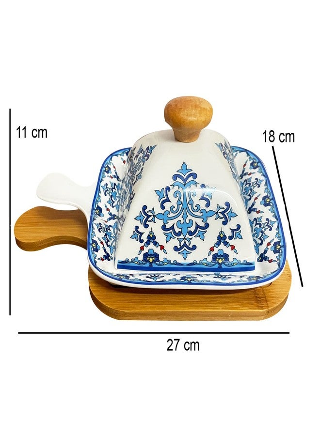 Lemon Tree Ceramic Stylish Serving Dish Platter with LID | Snack Serving Pan for Pizza, Dessert and Platter Dishes | Use for Kitchen and Restaurants | Dishwasher Safe, Blue - Image 4