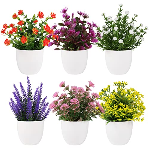 Yoratee Artificial Small Plant 6pcs Fake Flower Potted Plant Bathroom for Indoor Decor Window Tabletop Office Colorful - Image 1