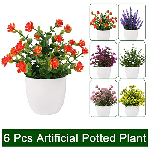 Yoratee Artificial Small Plant 6pcs Fake Flower Potted Plant Bathroom for Indoor Decor Window Tabletop Office Colorful - Image 2