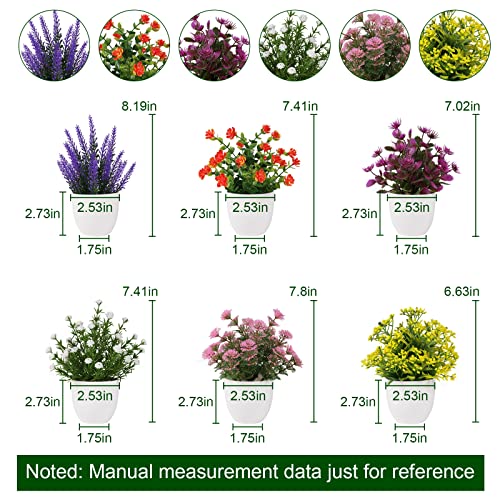 Yoratee Artificial Small Plant 6pcs Fake Flower Potted Plant Bathroom for Indoor Decor Window Tabletop Office Colorful - Image 5