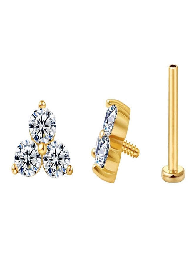 FANSING Cartilage Earring 18k Gold-plated Tragus Stud Trio CZ Stone Flat Back Earring for Helix Conch Internally Threaded Labret Stud April 18 Gauge 8mm - Image 1