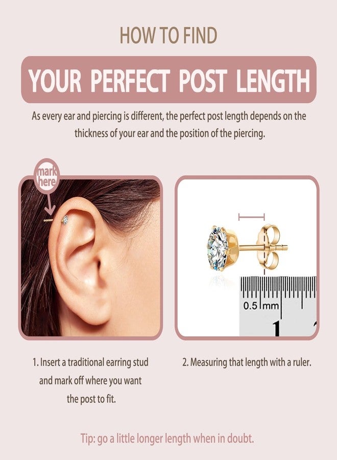 FANSING Cartilage Earring 18k Gold-plated Tragus Stud Trio CZ Stone Flat Back Earring for Helix Conch Internally Threaded Labret Stud April 18 Gauge 8mm - Image 5