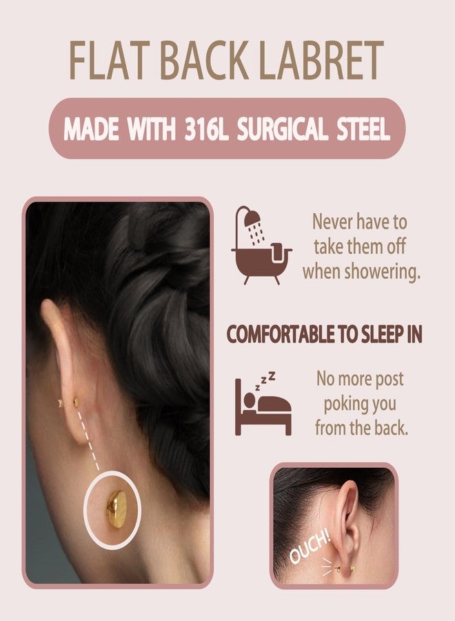 FANSING Cartilage Earring 18k Gold-plated Tragus Stud Trio CZ Stone Flat Back Earring for Helix Conch Internally Threaded Labret Stud April 18 Gauge 8mm - Image 4