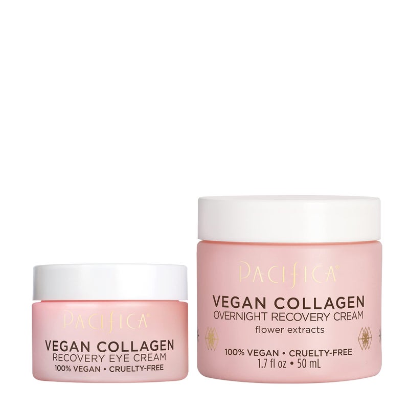 Pacifica Vegan Collagen Overnight Face  Eye Cream Set of 2  Night Cream  AntiAging Lotion  Plumping Collagen Moisturizer  Undereye Treatment Infused wHyaluronic Acid  Caffeine Hydrates  Firm