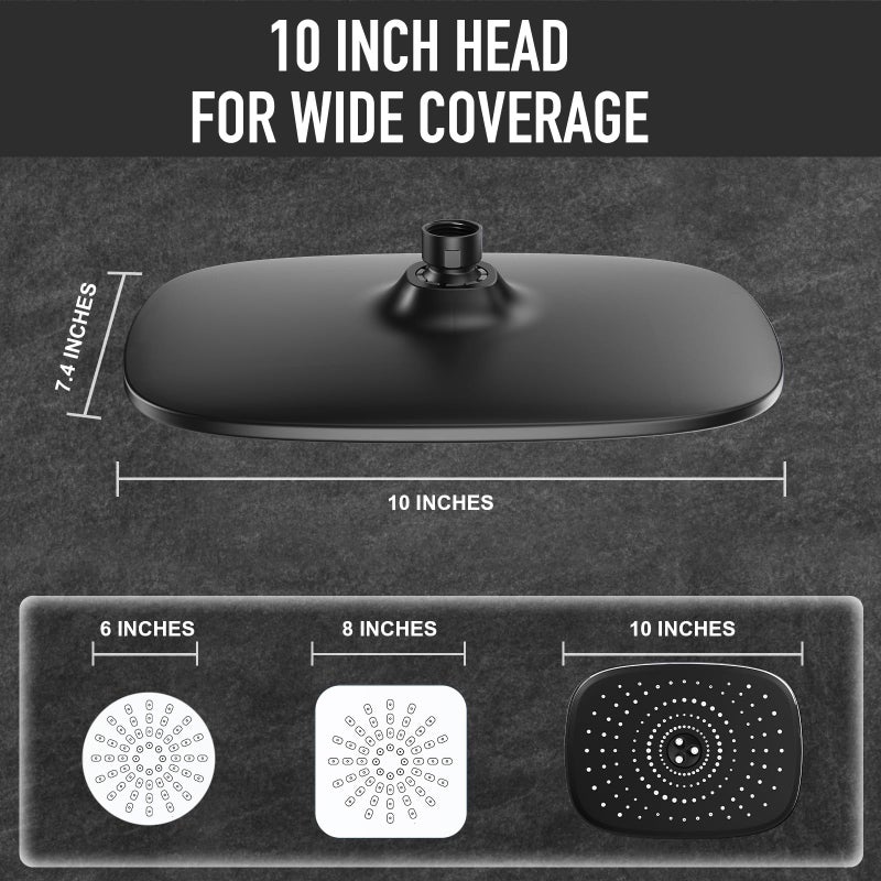 Veken Rain Shower Head with Handheld, High Pressure Rainfall Showerhead Combo with 5 Handheld Water Spray Modes for Bathroom Accessories, Home Decor, Detachable Dual Shower Heads, Matte Black, 10 Inch - Image 2
