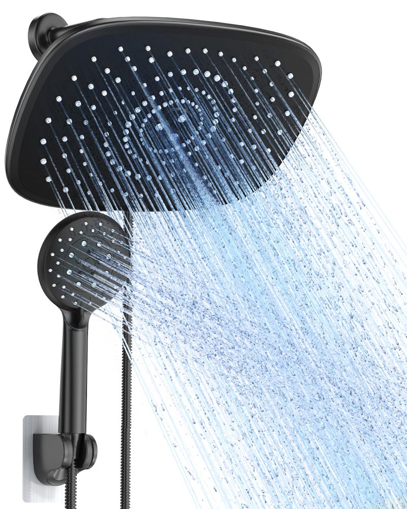 Veken Rain Shower Head with Handheld, High Pressure Rainfall Showerhead Combo with 5 Handheld Water Spray Modes for Bathroom Accessories, Home Decor, Detachable Dual Shower Heads, Matte Black, 10 Inch - Image 1