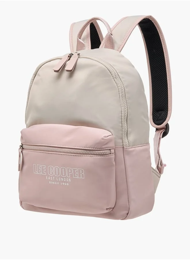 Lee Cooper Women Logo Print Backpack with Adjustable Straps and Zip Closure