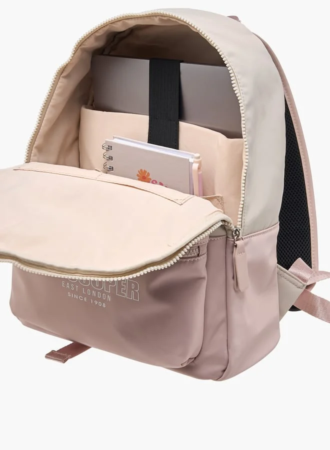 لي كوبر Women Logo Print Backpack with Adjustable Straps and Zip Closure
