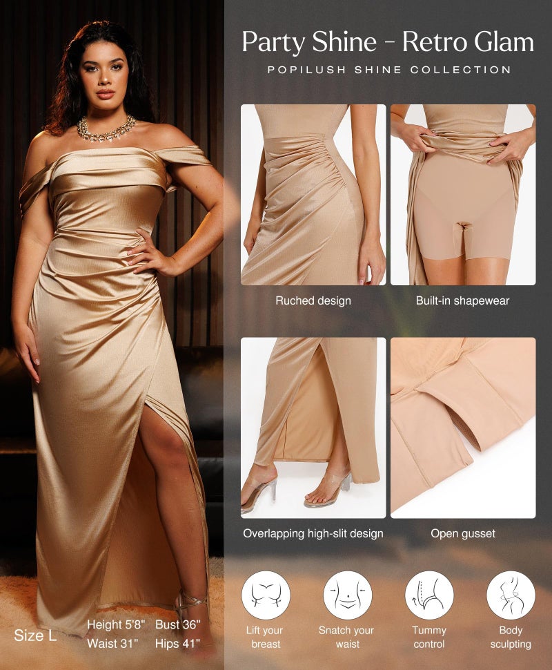 Popilush Women Bodycon Maxi Dress Multi Way Wear Off the Shoulder Shapewear Cocktail Formal Dresses - Image 5