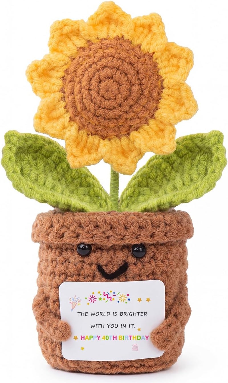 40th Birthday Gifts for Women Men, Handmade Emotional Support sunflower with Pun Card, Adorable Home Decor Gifts for 40 Years Old Mum Dad Uncle Auntie Sister Brother Teacher Friend Colleague - Image 1