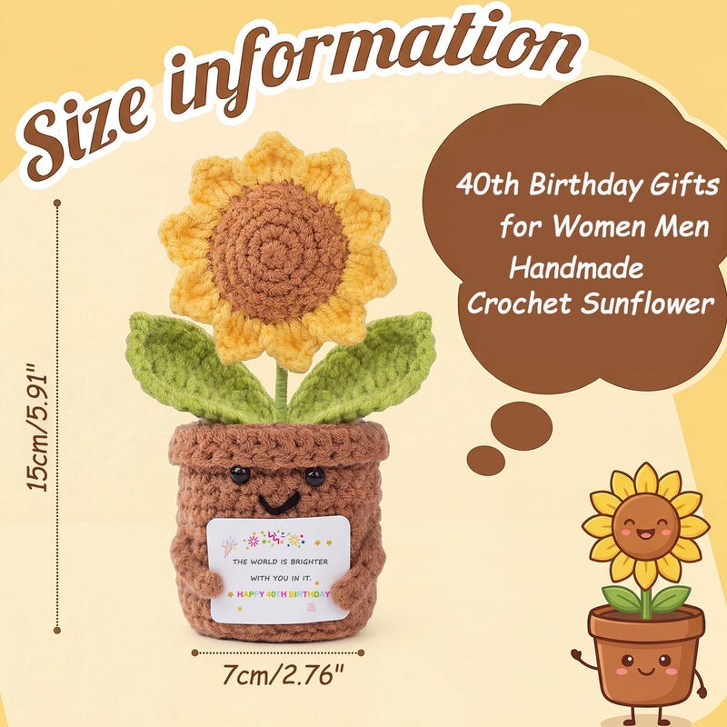 40th Birthday Gifts for Women Men, Handmade Emotional Support sunflower with Pun Card, Adorable Home Decor Gifts for 40 Years Old Mum Dad Uncle Auntie Sister Brother Teacher Friend Colleague - Image 2