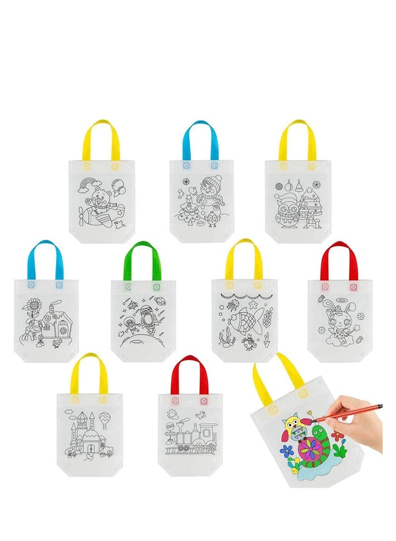 SYOSI 20 Pack Graffiti Bag Non-Woven DIY Kids Party Tote Bag Eco Pattern Coloring Crafts Self Paint for Arts Color Filling Gifts(10 Random Themes)  - Image 1