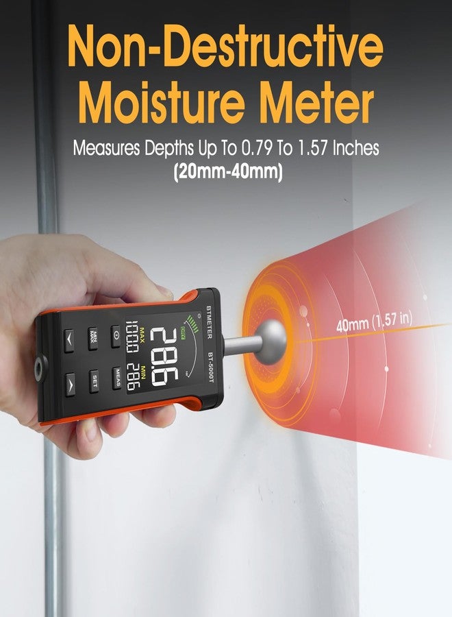 BTMETER Wood Moisture Meter - Pinless Moisture Detector Measur Depth 20-40mm Non-Destructive Moisture Tester with Masonry Spherical Sensor Sound Alarm LCD Display for Firewood Walls Flooring Concrete - Image 3