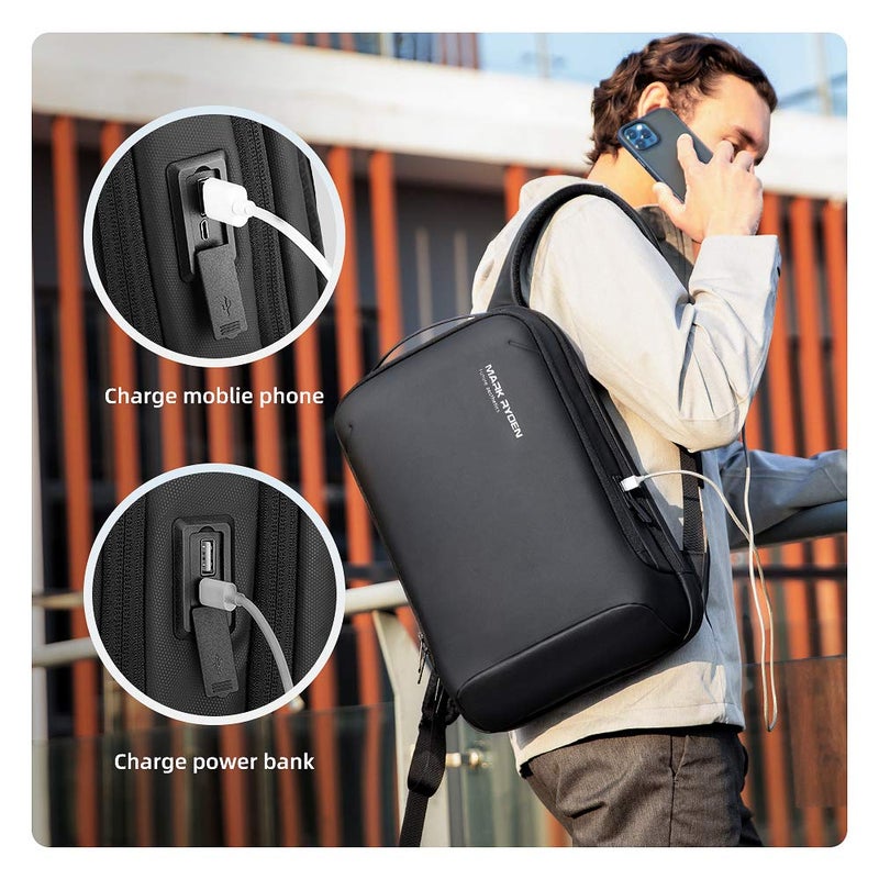 MARK RYDEN حقيبة ظهر نحيفة للكمبيوتر المحمول من مارك رايدن للرجال، حقيبة تقنية عالية مع غلاف مقاوم للخدوش ومنفذ شحن USB، حقيبة عمل مقاومة للماء مثالية للعمل والتنقل واليومي - Image 3