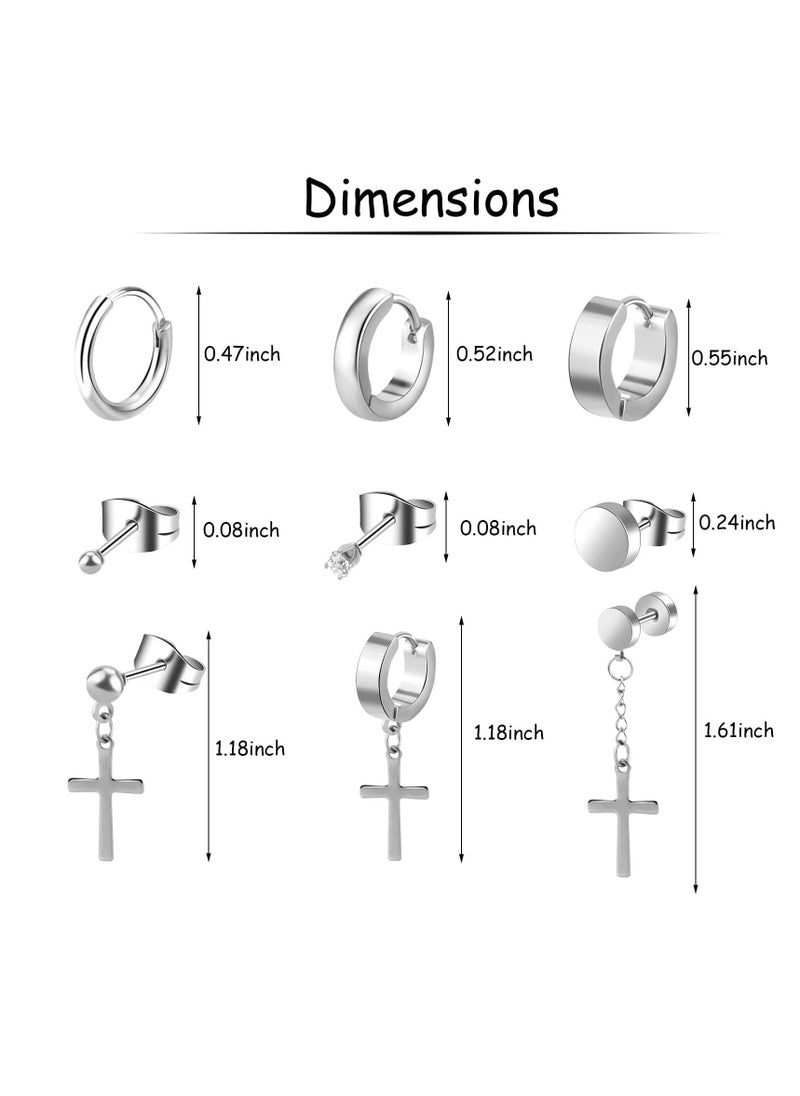 SYOSI Earrings for Men Black Stud Earrings Mens Earrings Stainless Steel Black Earrings for Men, Women, Unisex Jewelry Piercing Hoops and Cross Earrings Set  - Image 3