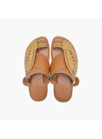 Al Waha Men's Embroidered Slip-On Arabic Sandals with Toe Loop