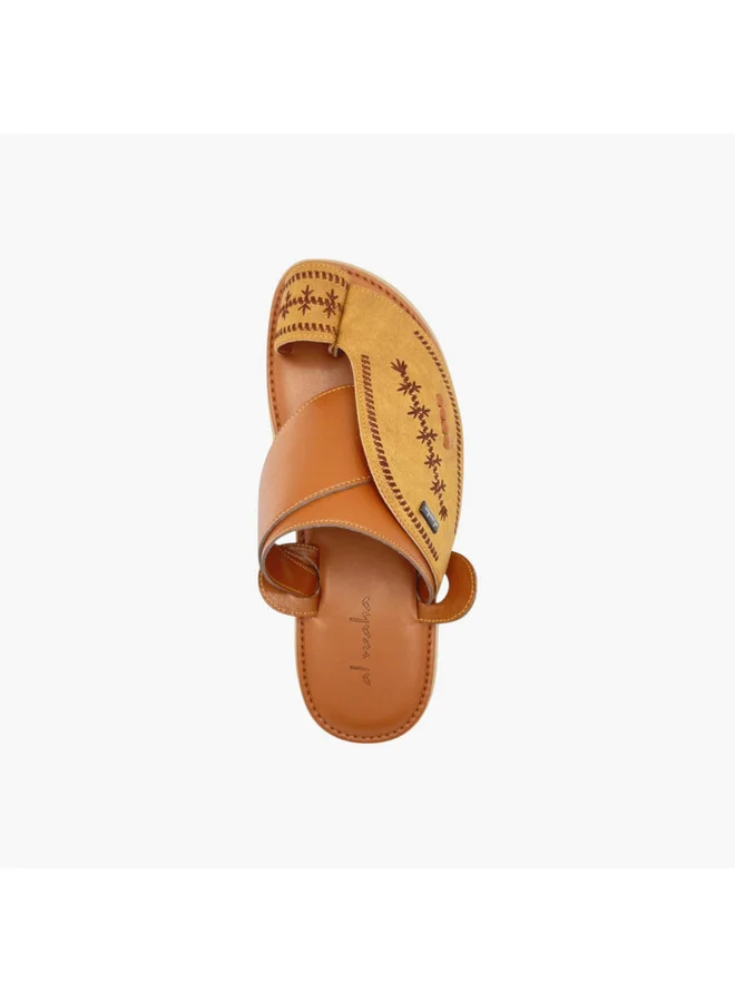 الواحة Men's Embroidered Slip-On Arabic Sandals with Toe Loop