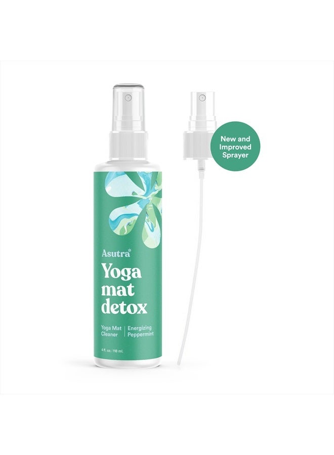 Asutra رذاذ منظف حصيرة اليوغا (نعناع منشط)، 4 أونصات سائلة - بدون بقايا زلقة، زيوت أساسية عضوية، تنظيف عميق لمعدات اللياقة البدنية ومعدات الصالة الرياضية، منشفة ميكروفايبر متضمنة - Image 2