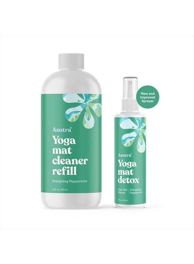 Asutra رذاذ منظف حصيرة اليوغا (نعناع منشط)، 4 أونصات سائلة - بدون بقايا زلقة، زيوت أساسية عضوية، تنظيف عميق لمعدات اللياقة البدنية ومعدات الصالة الرياضية، منشفة ميكروفايبر متضمنة - Image 4
