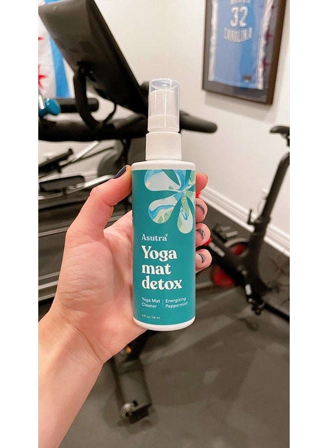 Asutra رذاذ منظف حصيرة اليوغا (نعناع منشط)، 4 أونصات سائلة - بدون بقايا زلقة، زيوت أساسية عضوية، تنظيف عميق لمعدات اللياقة البدنية ومعدات الصالة الرياضية، منشفة ميكروفايبر متضمنة - Image 5