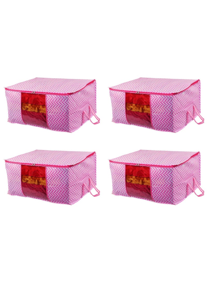 AARON INC AARON INC Non Woven Underbed Storage Bag Blanket Cover front Transparent with Zip Clothes Storage Organizer Rectangular Extra Large Size Pack 4 Pink 64X47X32 Cm  - Image 1