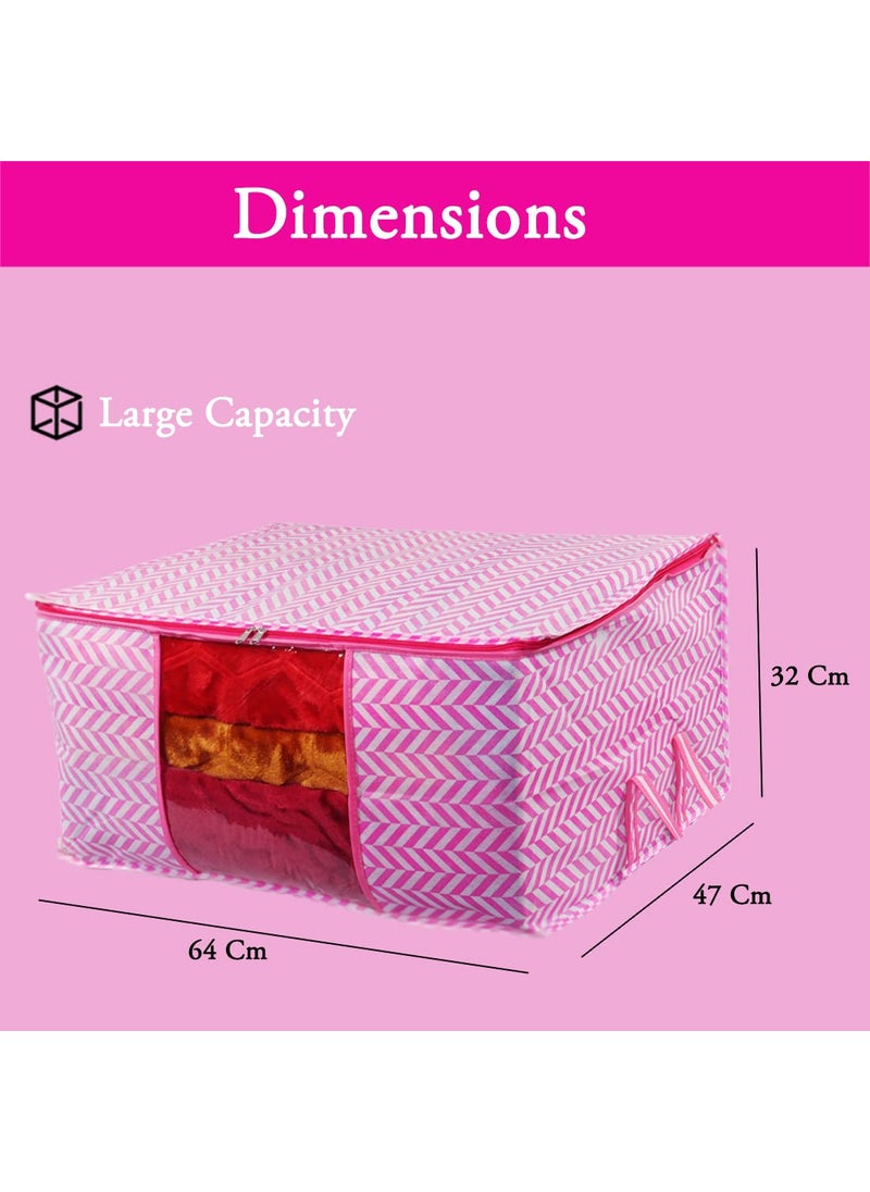 AARON INC AARON INC Non Woven Underbed Storage Bag Blanket Cover front Transparent with Zip Clothes Storage Organizer Rectangular Extra Large Size Pack 4 Pink 64X47X32 Cm  - Image 4