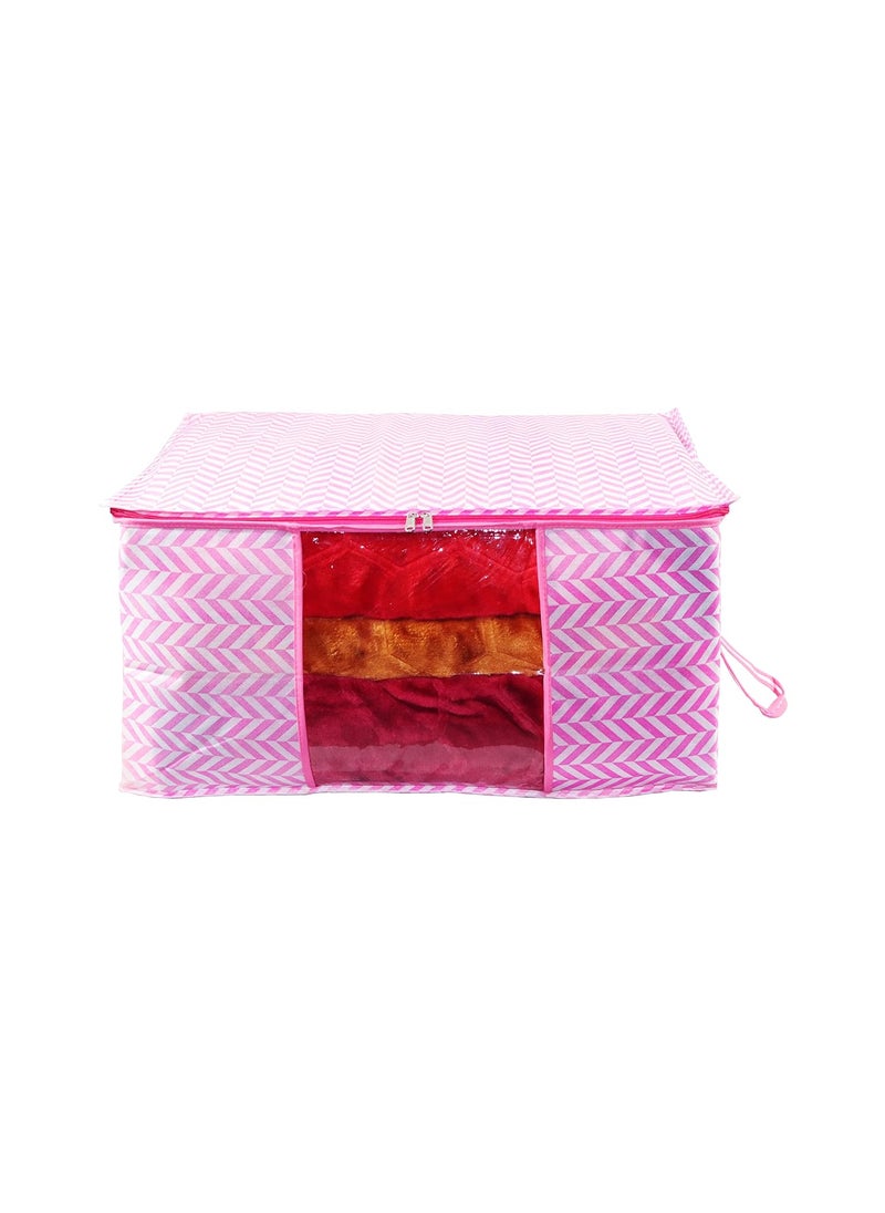 AARON INC AARON INC Non Woven Underbed Storage Bag Blanket Cover front Transparent with Zip Clothes Storage Organizer Rectangular Extra Large Size Pack 4 Pink 64X47X32 Cm  - Image 5