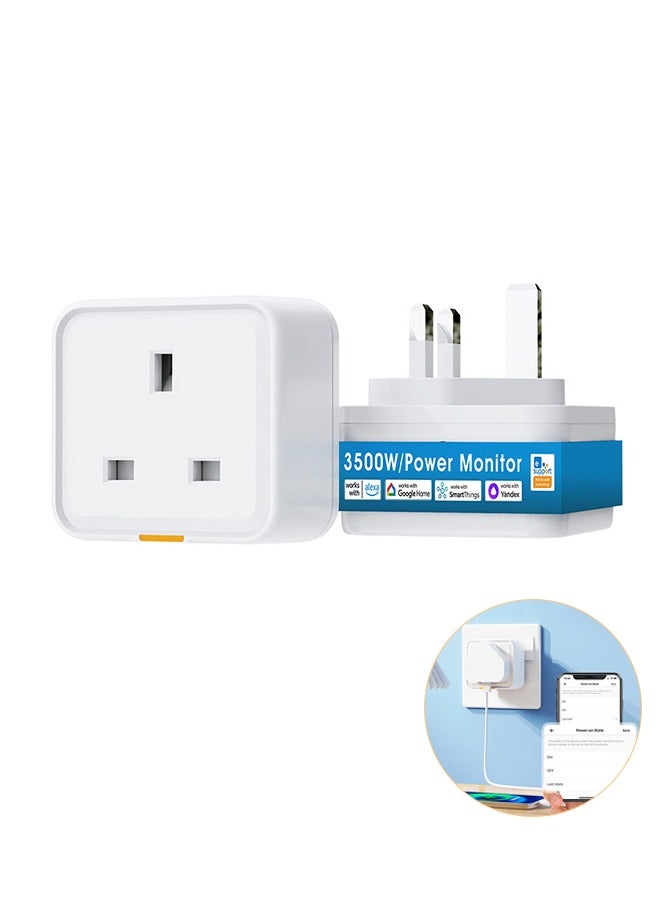 Mini Wifi Smart Plug  3500W , UK Portable  Wall Plug Adapter for Home, Office, Kitchen, White 2.2x2.2x2.16 inch - Image 1