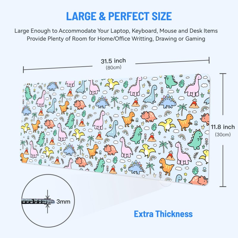 Stanoha Mousepad Desk Mat Gaming Large Keyboard Cute Office Desktop Computer Laptop Dinosaur XXL Long Giant Big Kawaii Aesthetic Girly Pretty Design Women Girl Gamer Oversized Wide 30x12'' Mousepad - Image 2