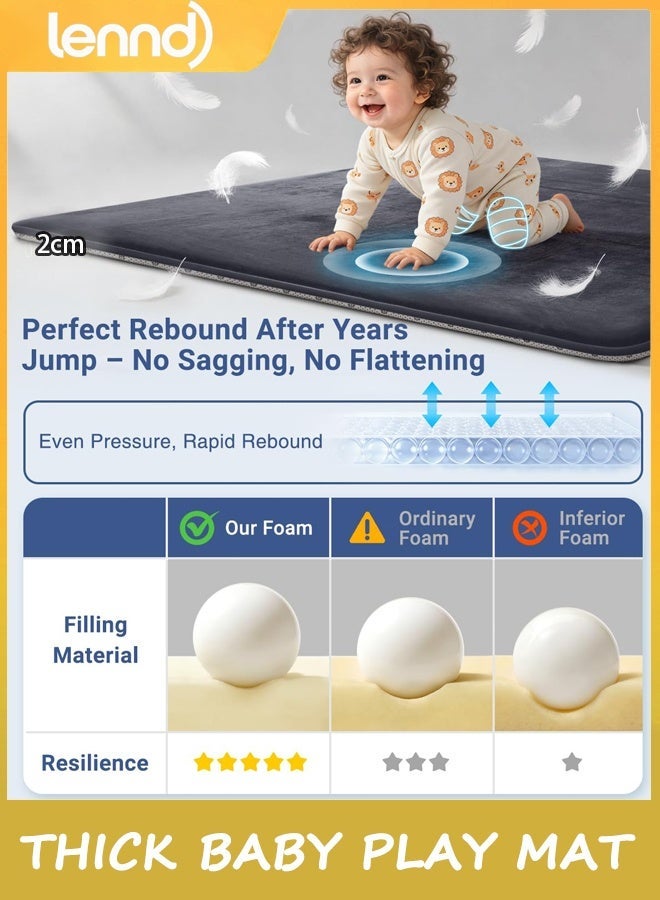 LENND Large Thick Baby Play Mat for Floor,Padded Foam 200CM*150CM Playpen Mat, Soft Support&Plush Feel Nursery Rug,Non Slip for Toddler,Infants,Kids Play,Yoga,Baby Crawling,Tummy Time (Dark Grey) - Image 2