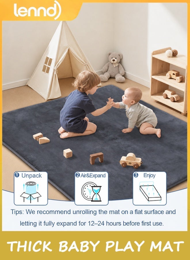 LENND Large Thick Baby Play Mat for Floor,Padded Foam 200CM*150CM Playpen Mat, Soft Support&Plush Feel Nursery Rug,Non Slip for Toddler,Infants,Kids Play,Yoga,Baby Crawling,Tummy Time (Dark Grey) - Image 5